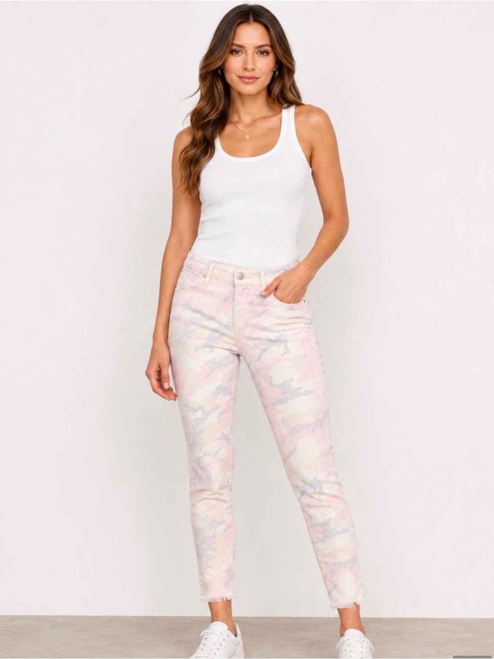 Sanctuary Pastel Camo Ankle Skinny Jeans - White with Pastel Tones